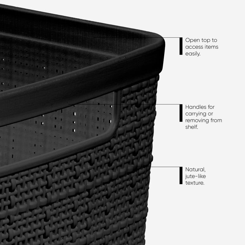 Curver Set of 4 Large Cube 17L Jute Decorative Plastic Organization and Storage Baskets - Perfect Bins for Home Office, Closet Shelves, Kitchen Pantry and All Bedroom Essentials, Black - Image 4