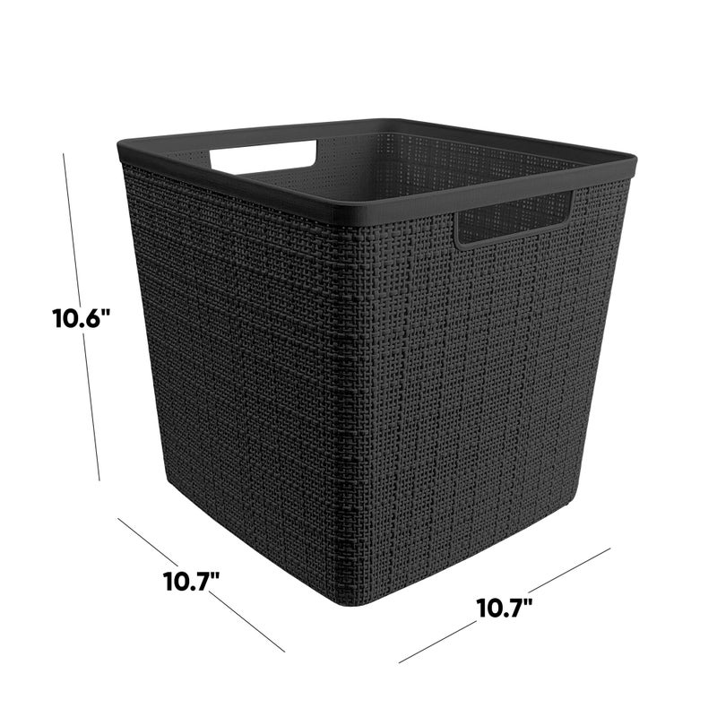 Curver Set of 4 Large Cube 17L Jute Decorative Plastic Organization and Storage Baskets - Perfect Bins for Home Office, Closet Shelves, Kitchen Pantry and All Bedroom Essentials, Black - Image 2