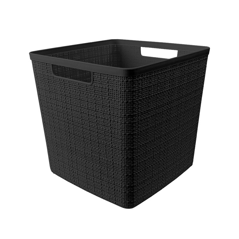 Curver Set of 4 Large Cube 17L Jute Decorative Plastic Organization and Storage Baskets - Perfect Bins for Home Office, Closet Shelves, Kitchen Pantry and All Bedroom Essentials, Black - Image 3