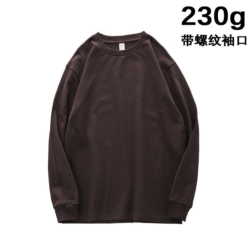100% Pure Cotton Heavyweight Crew Neck Drop Shoulder Long Sleeve T-Shirt for Men and Women, 210g Base Layer Autumn Top, Cross-Border Foreign Trade Wholesale - Image 2