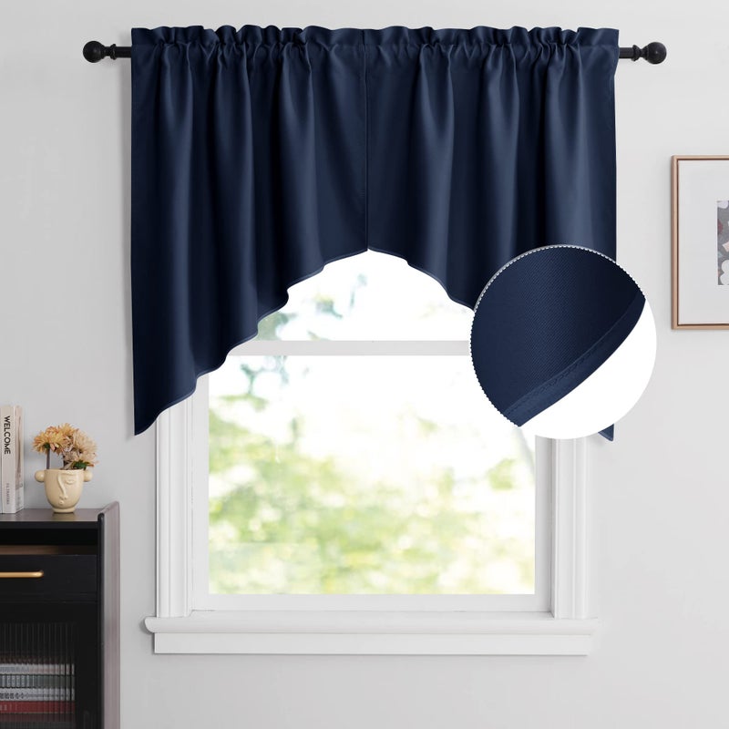 NICETOWN NICETOWN Kitchen Window Treatments Curtains  Blackout Tailored Scalloped ValanceSwagsTiersn Window Toppers for Bedroom Bathroom Navy 1 Pair W36 x L36 inches Each Panel 