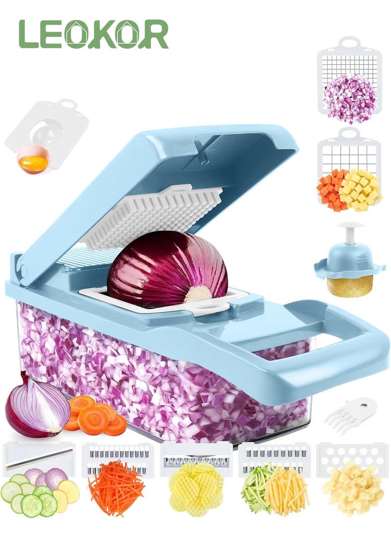 LEOKOR - 12 In 1 Veggie Chopper Slicer Cutter Food Dicer with Container Hand Guard Draining Basket - Image 1