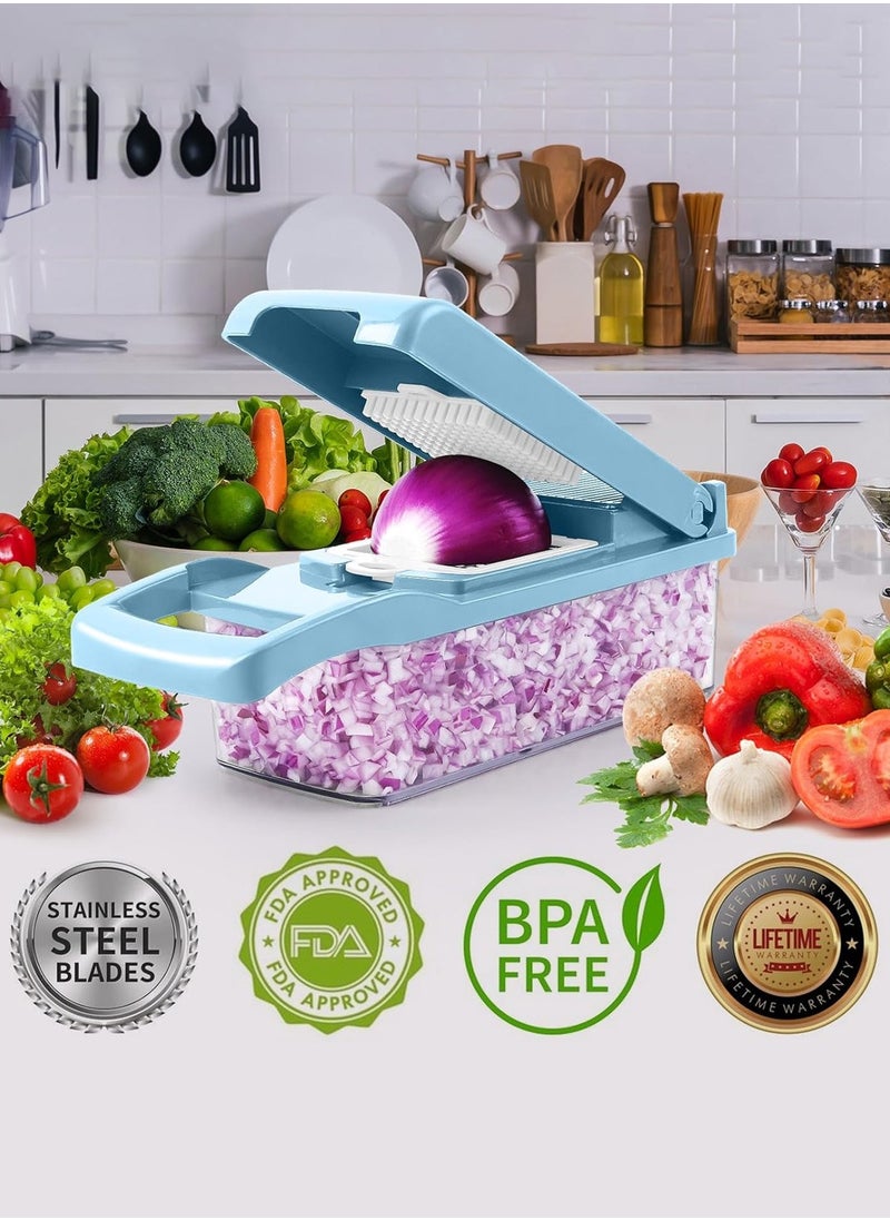 LEOKOR - 12 In 1 Veggie Chopper Slicer Cutter Food Dicer with Container Hand Guard Draining Basket - Image 1