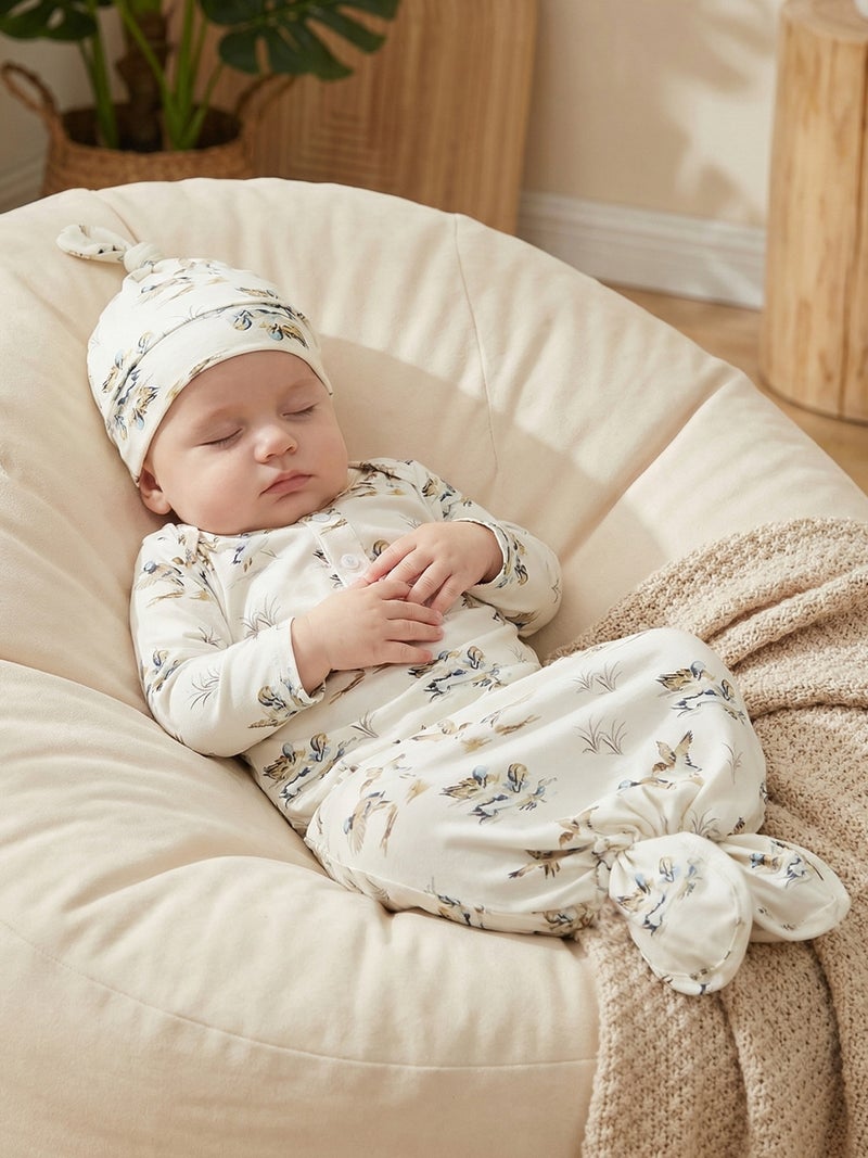 Baby Boy Sleeping Bag with Hat Cute Duck Print Newborn Knotted Gown Infant Swaddle - Image 5