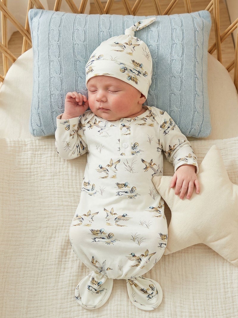 Baby Boy Sleeping Bag with Hat Cute Duck Print Newborn Knotted Gown Infant Swaddle - Image 2