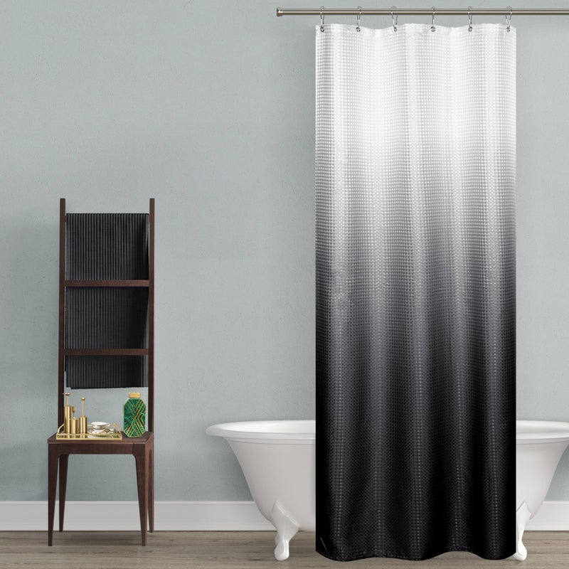 Mrs.Naturall MrsNaturall RV Camper Stall Small Shower Curtain Little Size 36wx72h Single Hotel Style Stand Up Shower CurtainsHooksLiners for Bath 36 x 72 Inch Ombre Tie Dip Dyed White and Black