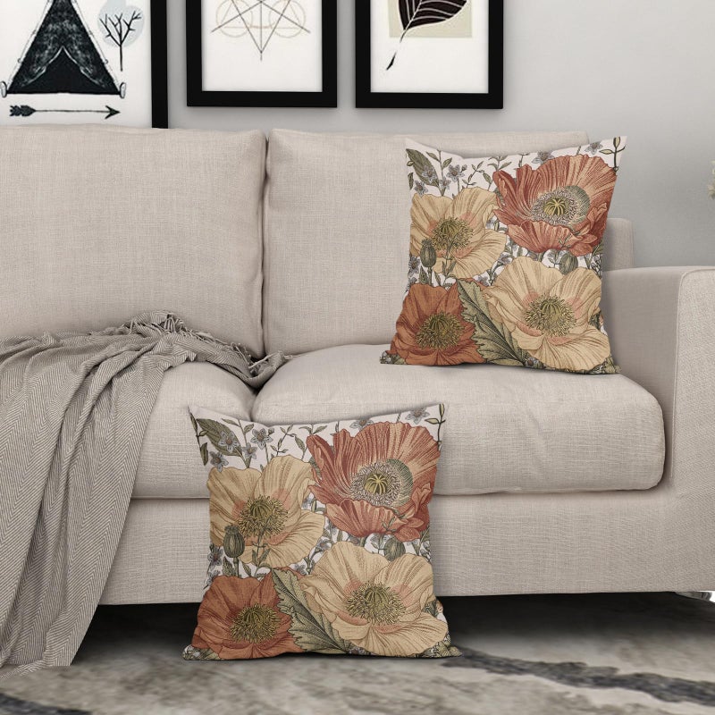 Sweetshow Brown Rust Red Vintage Floral Pillow Covers 18x18 Rustic Flowers Botanical Print Decorative Throw Pillows Outdoor Country Decorations Pillow Cases for Couch Sofa Bed Decor Set of 2 - Image 3