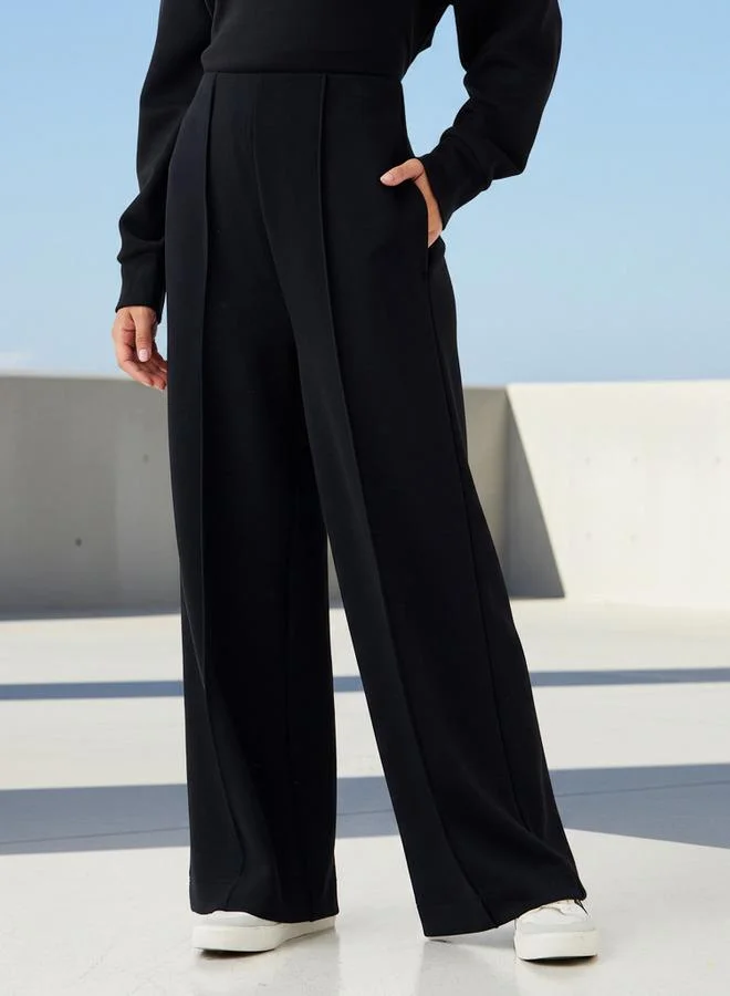 Splash FAV Regular Fit Flexi Waist Soft Touch Wide Leg Pants with Pintuck Detail
