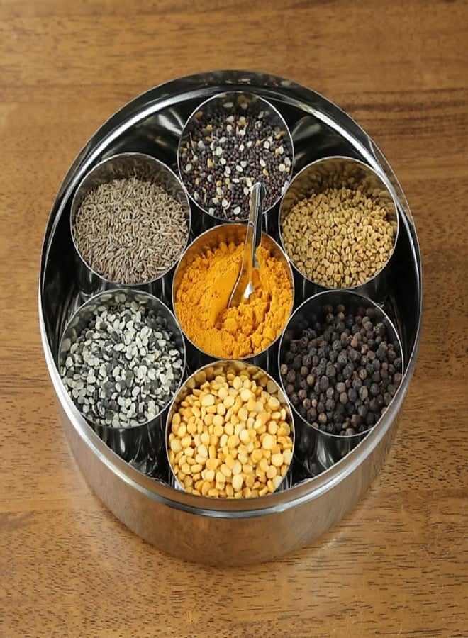 New Trend Stainless Steel Round Shape Masala (Spice) Box/Daaba with 7 Containers - Image 2