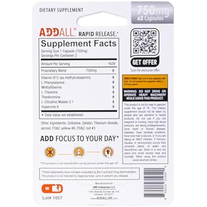 Addall Rapid Release Supplement (12 Pack) #1 Effective Alternative Brain Supplement Substitute Pills Nootropic & Energy | No Crash | Science Backed Formula | 24 Capsules - Image 2