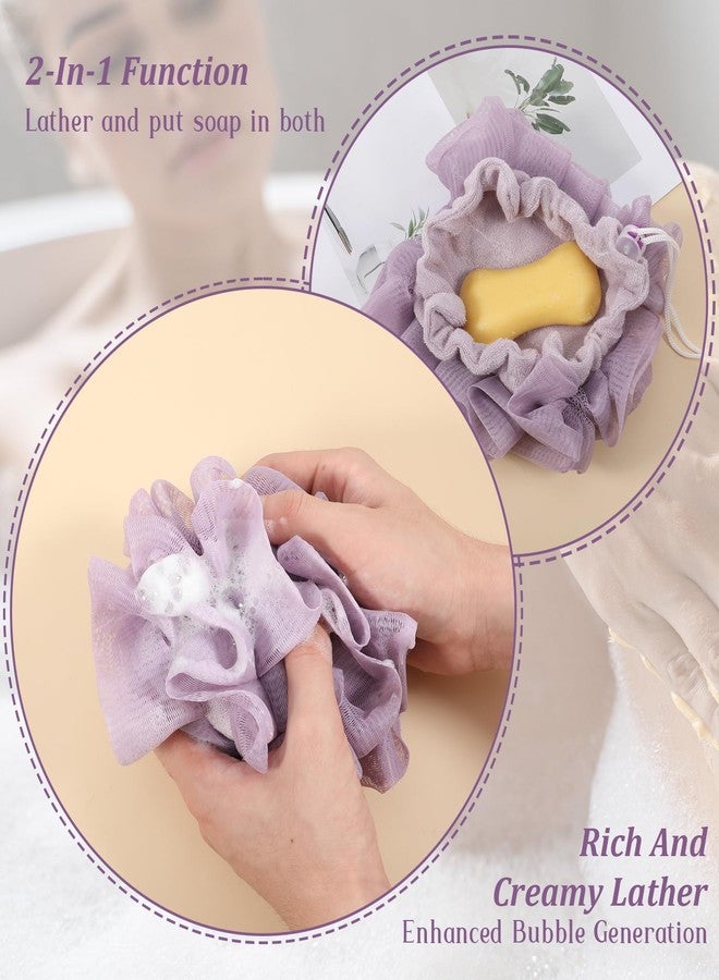 Exircy 3 PCS Loofah Washcloth Combo 2-in-1, Soap Bar Loofah Exfoliating Shower Pouf with Bar Soap Pocket Body Scrubber Exfoliating Loofa for Women & Men Bath Accessories Cleaning Tool (Green Purple Khaki) - Image 5