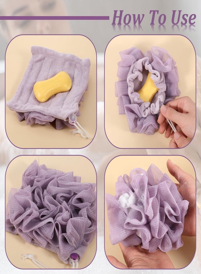 Exircy 3 PCS Loofah Washcloth Combo 2-in-1, Soap Bar Loofah Exfoliating Shower Pouf with Bar Soap Pocket Body Scrubber Exfoliating Loofa for Women & Men Bath Accessories Cleaning Tool (Green Purple Khaki) - Image 2
