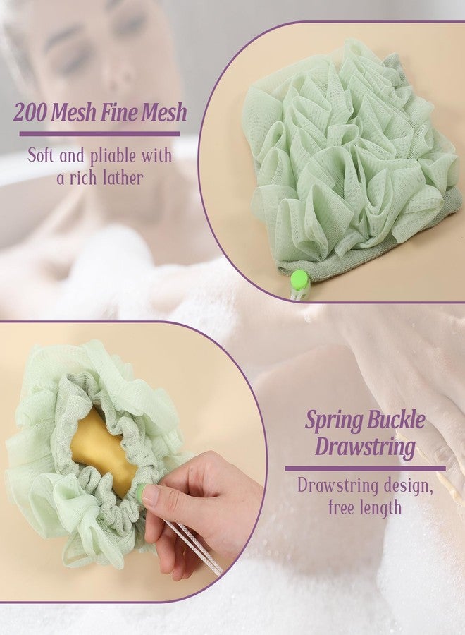 Exircy 3 PCS Loofah Washcloth Combo 2-in-1, Soap Bar Loofah Exfoliating Shower Pouf with Bar Soap Pocket Body Scrubber Exfoliating Loofa for Women & Men Bath Accessories Cleaning Tool (Green Purple Khaki) - Image 4
