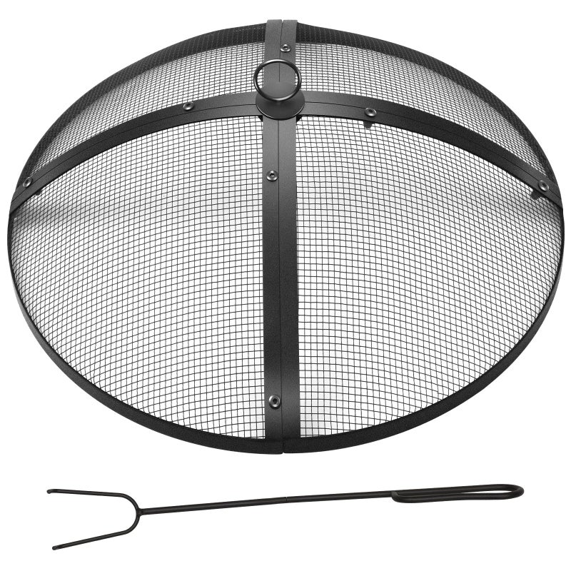 Suzile Suzile 22 Inch Heavy Duty Fire Pit Spark Screen Round Mesh Fire Pit Cover Fire Pit Lid Fire Pit Mesh Screen with Handle and Lifter Tool for Outdoor Firepit Stove Fireplace Black