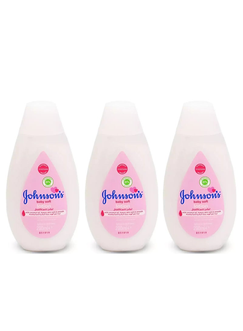 Johnson's Pack Of 3 Johnson's Baby Soft Lotion 200ml - Image 1