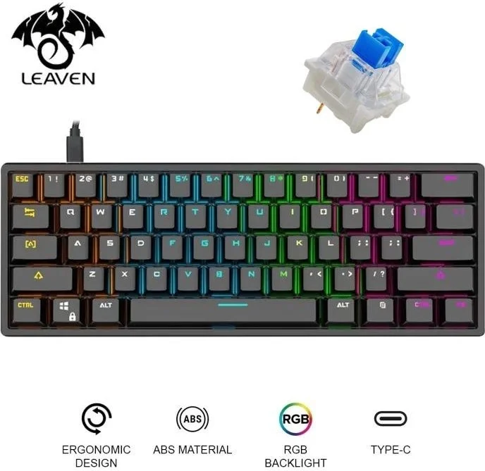 Valkyrie Leaven K620 Blue Switch Mechanical Gaming Gaming Keyboard RGB 61 Key Blue Key Type-C Keyboard Black