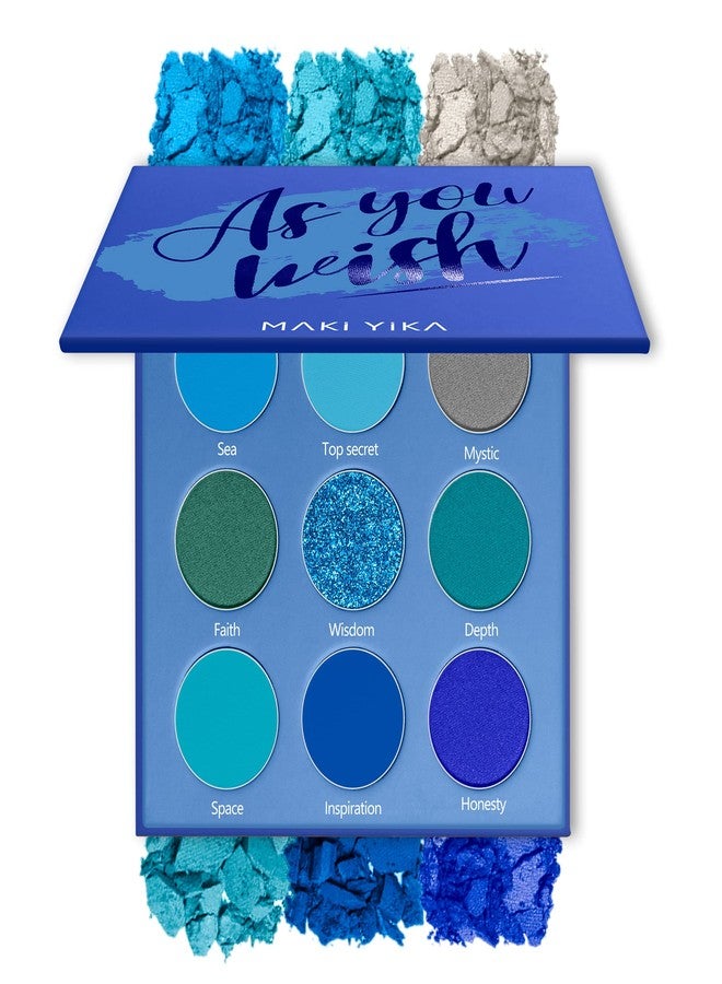 MAKI YIKA Blue Eyeshadow Palette for Women Blue Eye Shadow 9 Color Matte Shimmer Glitter Eye Makeup Palette Long Lasting Pigmented Eyes Makeup-9Blue - Image 1