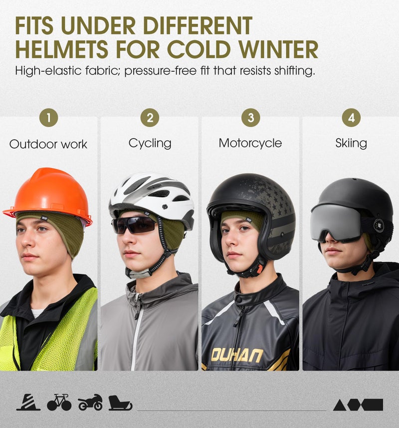 SUNMECI Winter Thermal Helmet Liner Skull Cap, Fleece Lined Warm Cycling Cap Ski Hat Beanie for Men Women Army Green - Image 4
