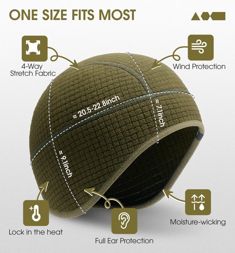 SUNMECI Winter Thermal Helmet Liner Skull Cap, Fleece Lined Warm Cycling Cap Ski Hat Beanie for Men Women Army Green - Image 3