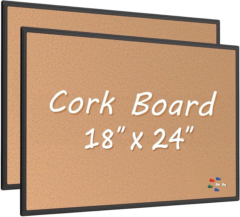 Board2by 2-Pack Cork Board Bulletin Board 24 x 18, Black Aluminium Framed Corkboard, Office Board for Wall Cork, Large Wall Mounted Notice Pin Board with 32 Push Pins for School, Home & Office - Image 1