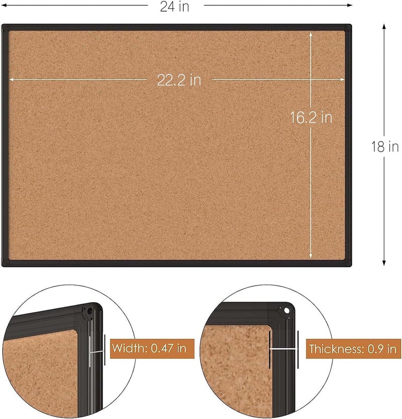 Board2by 2-Pack Cork Board Bulletin Board 24 x 18, Black Aluminium Framed Corkboard, Office Board for Wall Cork, Large Wall Mounted Notice Pin Board with 32 Push Pins for School, Home & Office - Image 5