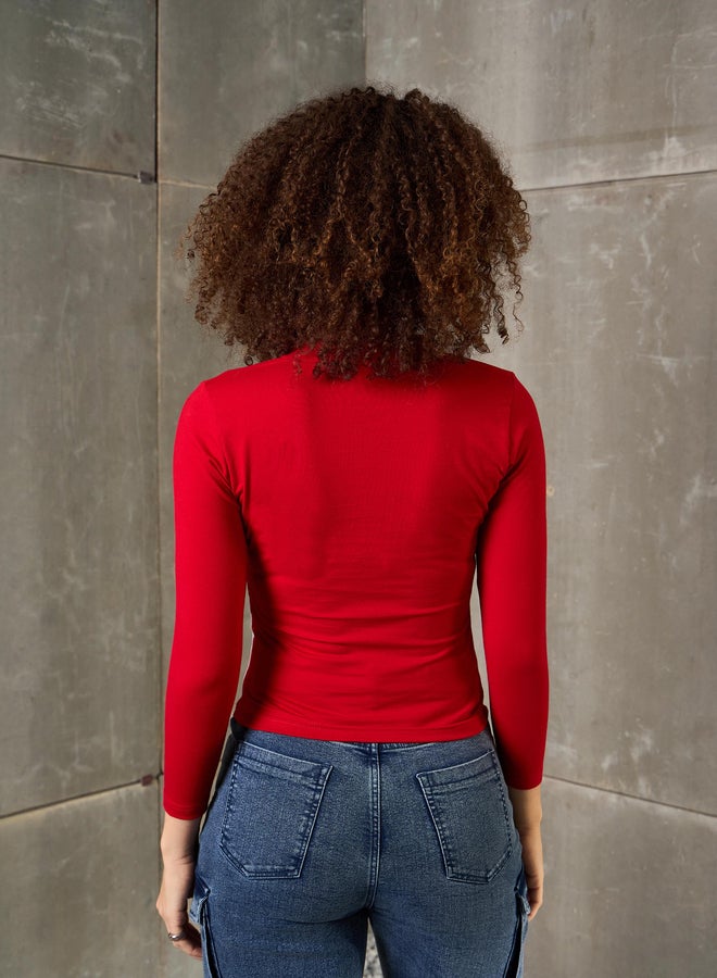 SASSAFRAS Red Racing Print High Neck Fitted T-Shirt - Image 5