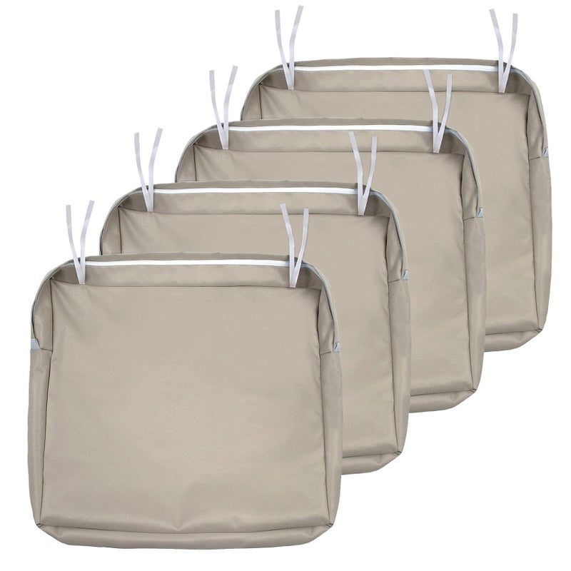 NettyPro Patio Chair Seat Cushion Covers Set 4, Waterproof Outdoor Furniture Cushion Slipcovers with Zipper and Tie, 21 x 19 x 3 Inch, Replacement Cover Only, Khaki - Image 1