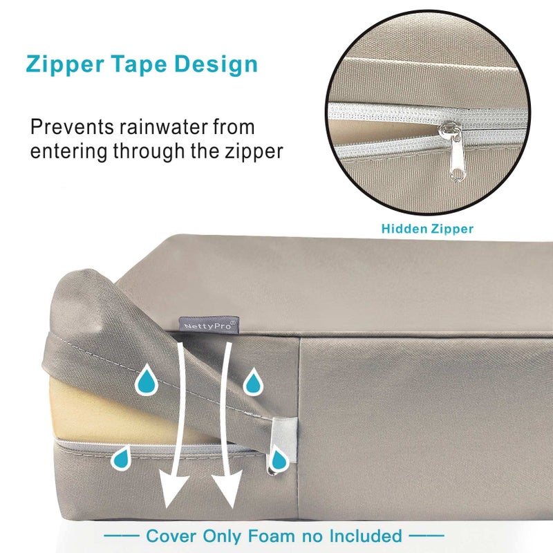 NettyPro Patio Chair Seat Cushion Covers Set 4, Waterproof Outdoor Furniture Cushion Slipcovers with Zipper and Tie, 21 x 19 x 3 Inch, Replacement Cover Only, Khaki - Image 3