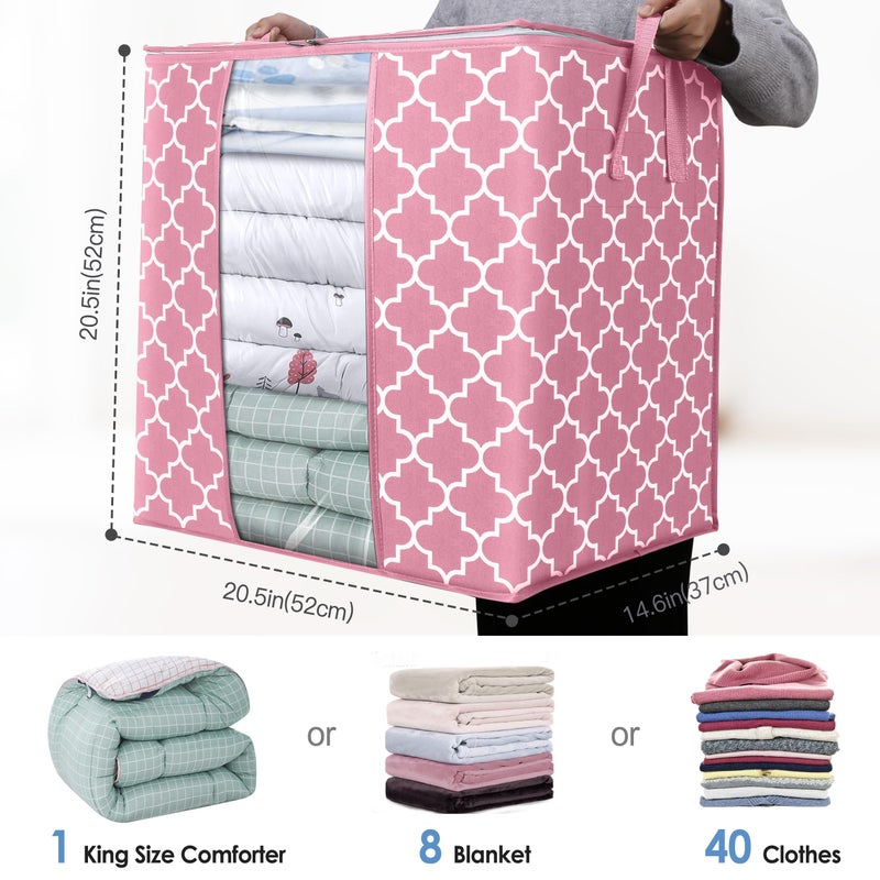 Wiselife Storage Bags 2 Pack/100L Large Blanket Clothes Organization And Storage Containers For Comforters Bedding  Foldable Organizer With Reinforced Handle  Clear Window  Sturdy Zippers Pink - Image 2