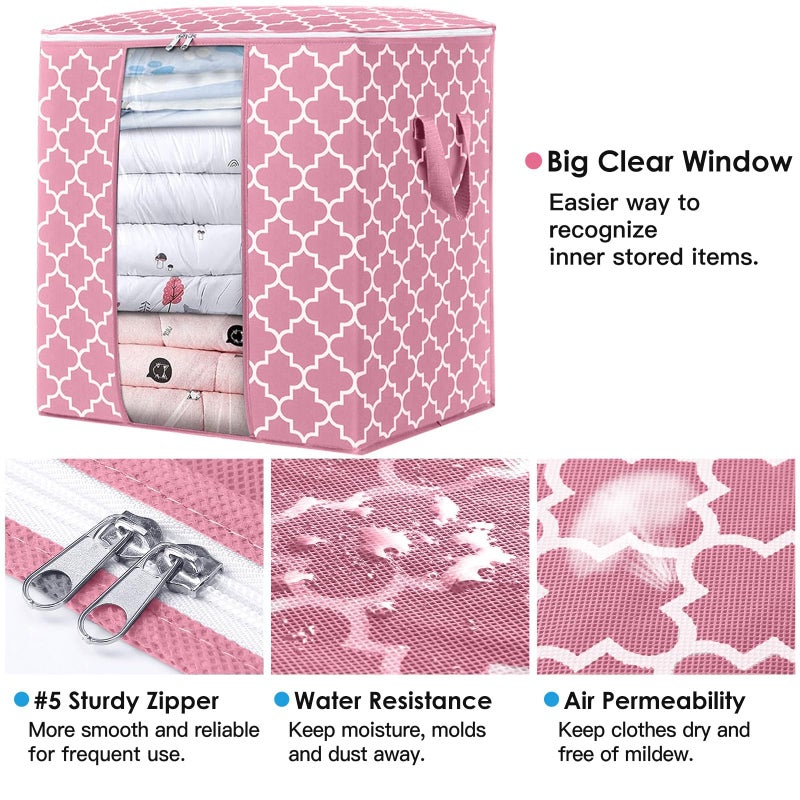 Wiselife Storage Bags 2 Pack/100L Large Blanket Clothes Organization And Storage Containers For Comforters Bedding  Foldable Organizer With Reinforced Handle  Clear Window  Sturdy Zippers Pink - Image 3