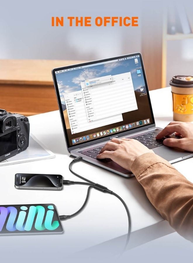 LDNIO 100W 4-in-1 Fast Charging Cable with Dual Input | USB-C Input + Removable USB-A Adapter | Dual Type-C (100W + 15W) + Lightning (30W) Output | Charge 3 Devices with One Cable | For iPhone 17 / 16 / 15 / 14 / 13 / 12 Series, Samsung Galaxy New Models, OnePlus, Oppo, Vivo, Honor, Nothing, One plus | Adapter Charging Cable | 1.2m Black - Image 3