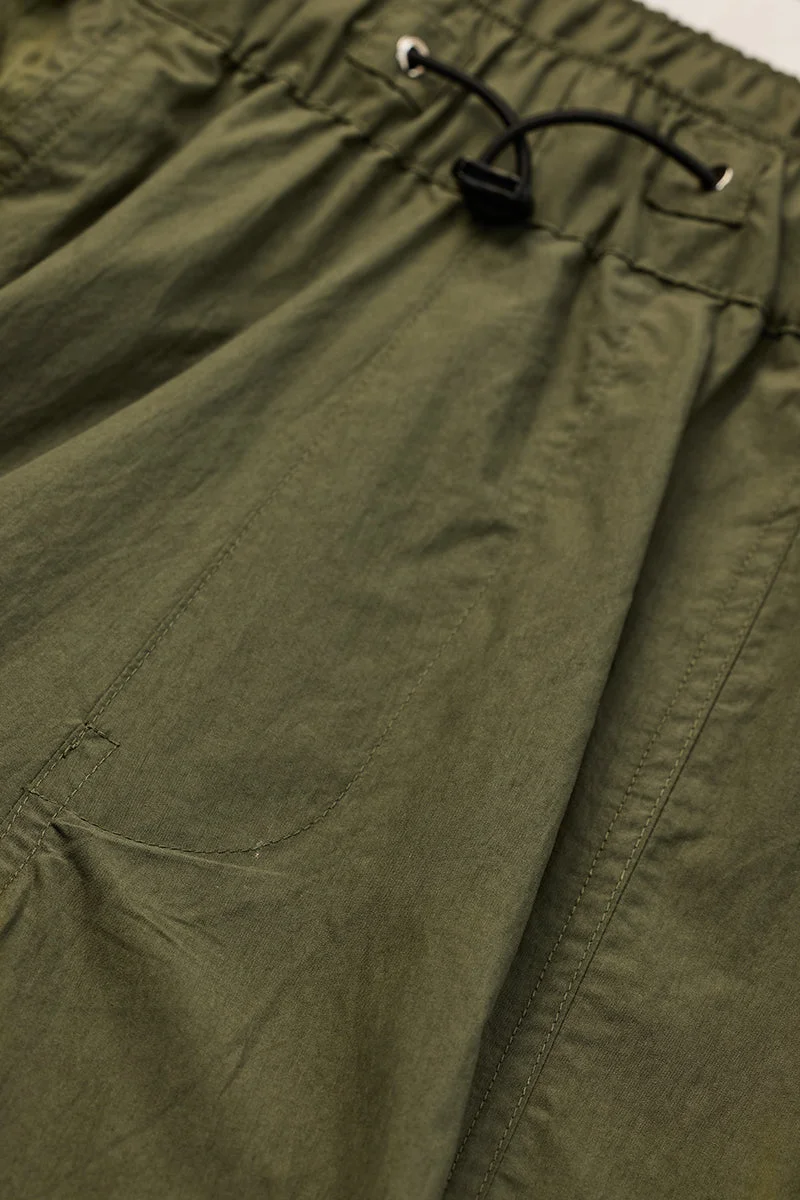 SNITCH بنطلون باراشوت واسع بخصر متوسط من الزيتون