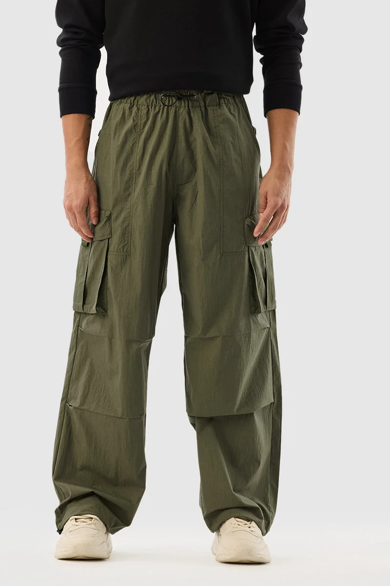 SNITCH بنطلون باراشوت واسع بخصر متوسط من الزيتون