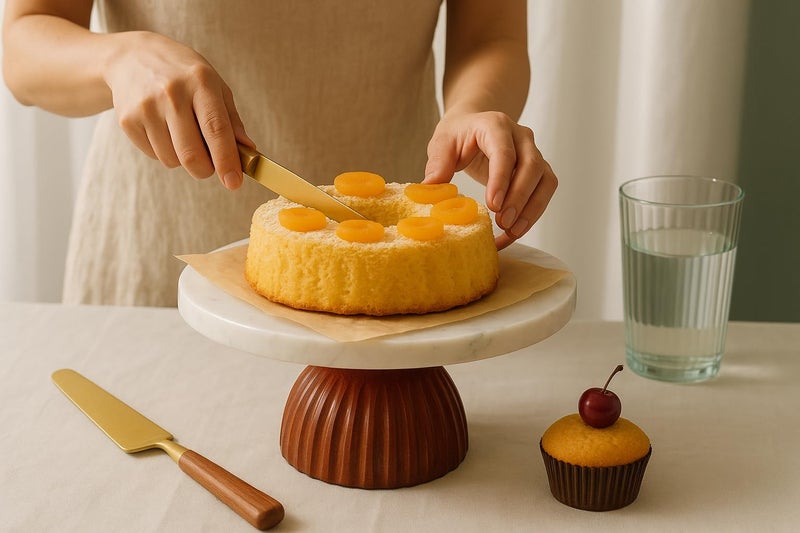 CORALTREE CORAL TREE 25 cm Round Marble Cake Stand With Wooden Base | Cake Cutting Stand Dessert Stand for Cakes, Cupcakes & Pastries | Dessert Serving Tray Platter Cake Pedestal for Wedding, Party & Home Decor - Image 1