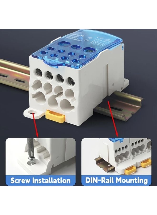 Red DIN Rail Distribution Box 80A 1 In N Out Copper Terminals Snap On Installation - Image 4