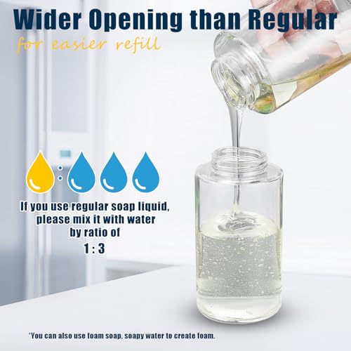 Doiliese Glass Foaming Hand Soap Dispenser, 10 oz Easy Refill Glass Soap Dispenser, Foam Dispenser with Stainless Steel Pump & Waterproof Labels, Clear Foam Soap Bottle for Bathroom Countertop - Image 5
