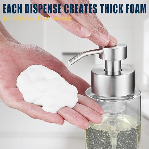 Doiliese Glass Foaming Hand Soap Dispenser, 10 oz Easy Refill Glass Soap Dispenser, Foam Dispenser with Stainless Steel Pump & Waterproof Labels, Clear Foam Soap Bottle for Bathroom Countertop - Image 3