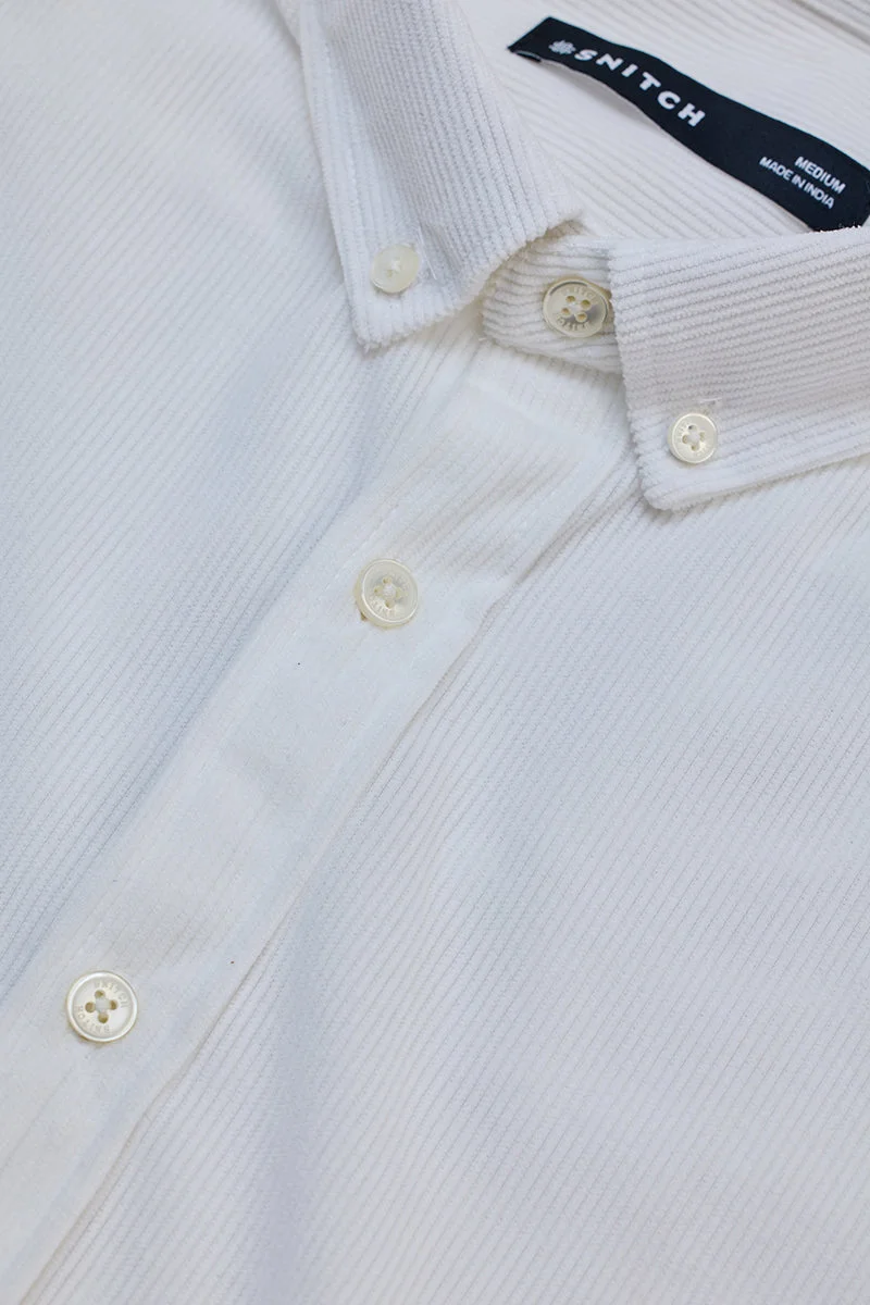SNITCH White Slim Fit Corduroy Shirt