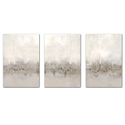 Ecyanlv Beige and Grey Abstract Wall Art Minimalist Abstract Art Painting Neutral Prints for Bedroom Decor Gray and Beige Watercolor Pictures for Living Room Decor 16x24inchX3 No Frame - Image 2