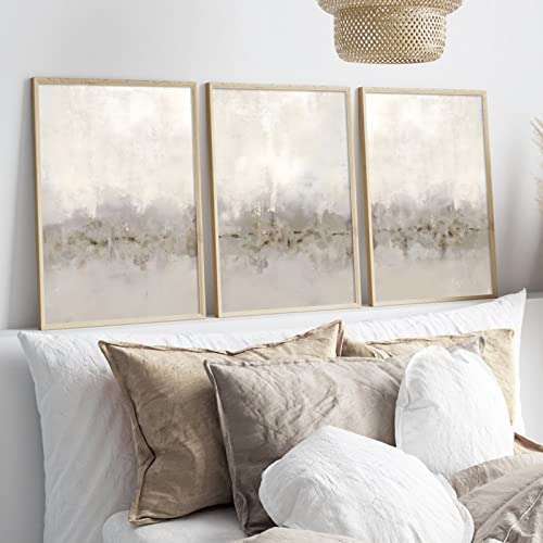 Ecyanlv Beige and Grey Abstract Wall Art Minimalist Abstract Art Painting Neutral Prints for Bedroom Decor Gray and Beige Watercolor Pictures for Living Room Decor 16x24inchX3 No Frame - Image 3