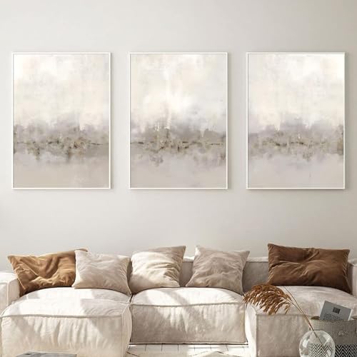 Ecyanlv Beige and Grey Abstract Wall Art Minimalist Abstract Art Painting Neutral Prints for Bedroom Decor Gray and Beige Watercolor Pictures for Living Room Decor 16x24inchX3 No Frame - Image 1