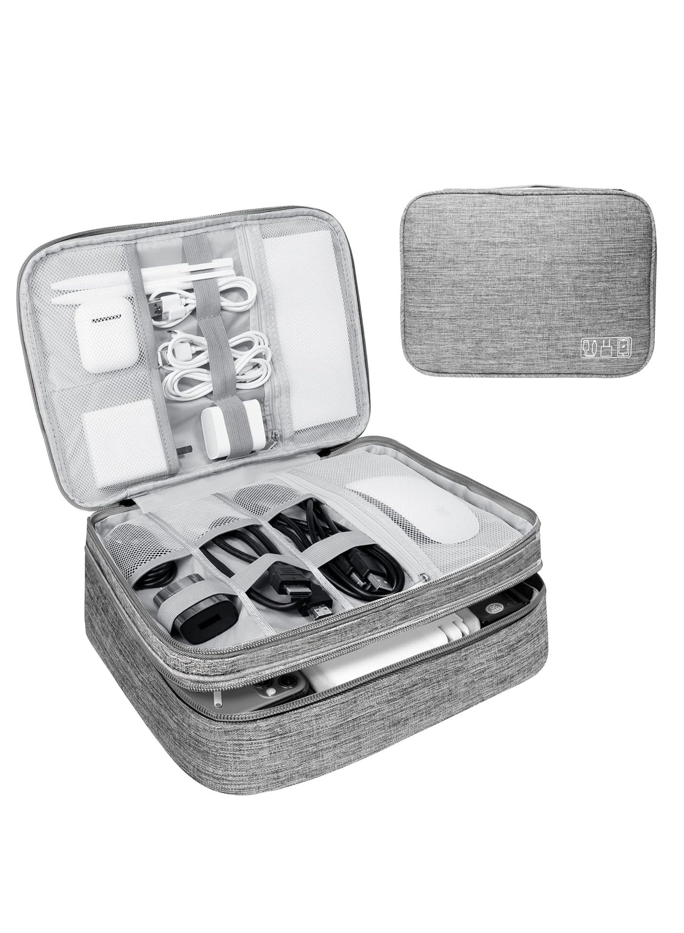 NNEWVANTE Electronics Travel Organizer,Large Double Layer Portable Waterproof Travel Organizer Bag for Charging Cable Storage,Ipad,Power Bank,Hard Drive etc,for Travel,Business,5pcs Cable Ties-Grey2