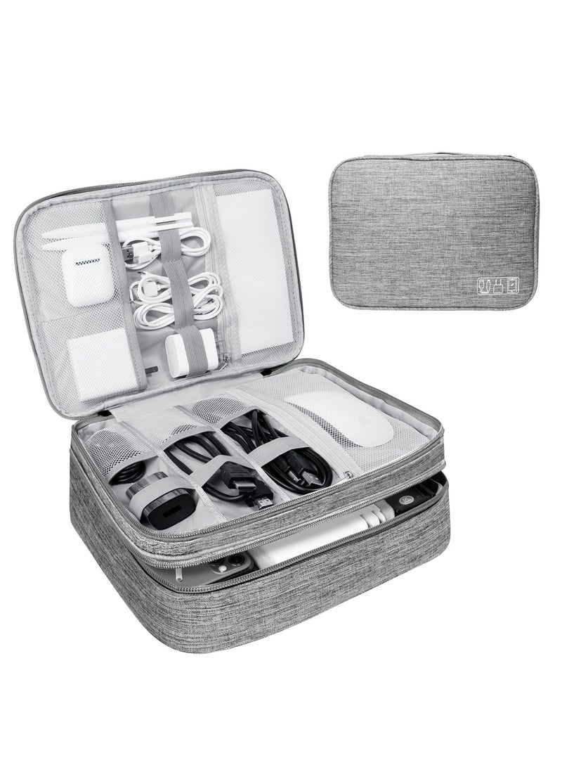 NNEWVANTE منظم سفر إلكتروني، حقيبة سفر محمولة كبيرة بطبقتين مقاومة للماء لتخزين كابلات الشحن، آيباد، بنك الطاقة، القرص الصلب، إلخ، للسفر، الأعمال، 5 روابط كابل - رمادي2 - Image 1
