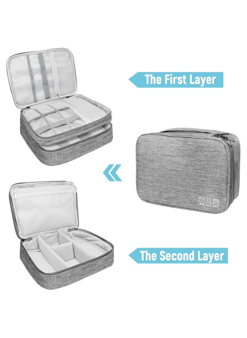 NNEWVANTE منظم سفر إلكتروني، حقيبة سفر محمولة كبيرة بطبقتين مقاومة للماء لتخزين كابلات الشحن، آيباد، بنك الطاقة، القرص الصلب، إلخ، للسفر، الأعمال، 5 روابط كابل - رمادي2 - Image 2