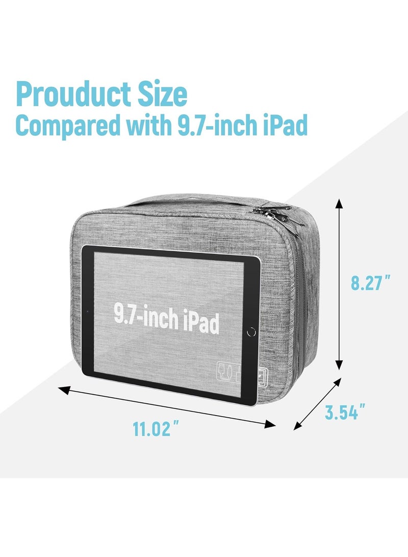 NNEWVANTE منظم سفر إلكتروني، حقيبة سفر محمولة كبيرة بطبقتين مقاومة للماء لتخزين كابلات الشحن، آيباد، بنك الطاقة، القرص الصلب، إلخ، للسفر، الأعمال، 5 روابط كابل - رمادي2 - Image 4