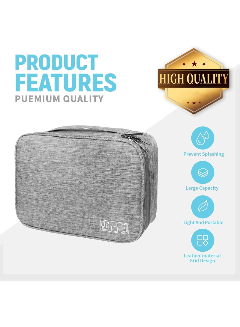 NNEWVANTE منظم سفر إلكتروني، حقيبة سفر محمولة كبيرة بطبقتين مقاومة للماء لتخزين كابلات الشحن، آيباد، بنك الطاقة، القرص الصلب، إلخ، للسفر، الأعمال، 5 روابط كابل - رمادي2 - Image 5