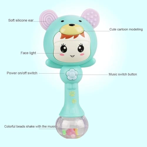 Slipps Educational Baby Rattle, Electronic Light Musical Teether - Baby Sensory Sound Toys, 3-12 Months Plush Animals (Pack of 4) - Image 4