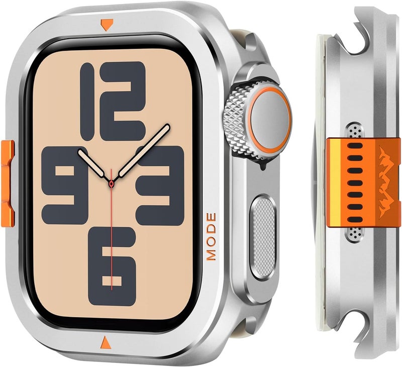 Suphart Metal Bumper Cover Compatible with Apple Watch Series 6/5/4/SE Case, [Turn 44mm into Ultra Look] Rugged Shockproof Protector with Back Frame for iWatch 44mm, Silver All user friendly build - Image 1