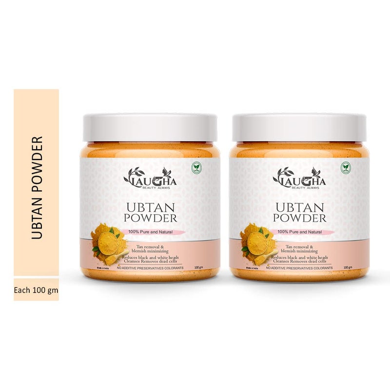 Laugha Laugha Pure Organic Haldi Ubtan Powder Face Pack Dulhan Special for Face Body Fairness Lightening Tanning Glowing Skin Remove Dead Skin Turmeric Moisturizer 100 Gram Pack of 2 200 gm  - Image 1