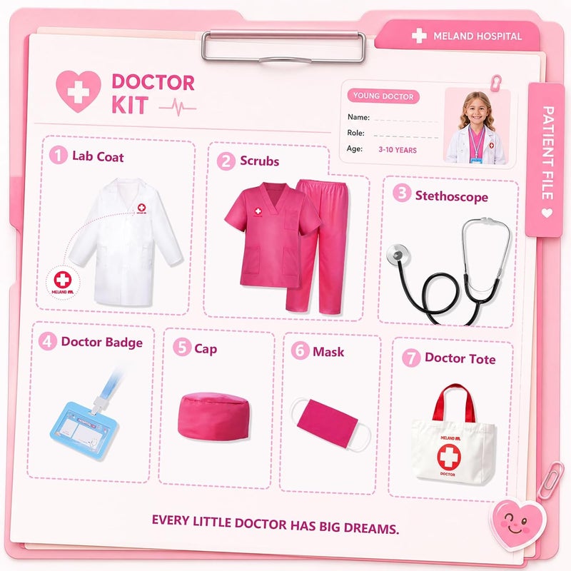 Meland Doctor Costume for Kids 3-10, Kids Pretend Play Doctor Dress Up with Medical Toys, Career Exploration Role Play Toy - Image 5